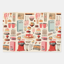 Hoja De Papel De Regalo Pasteles de cocina y herramientas retro