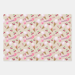 Hoja De Papel De Regalo Pasteles rosados personalizados de crema de hielo