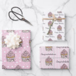 Hoja De Papel De Regalo Pasteles rosados y plateados<br><div class="desc">Cumpleaños feliz,  felicitaciones y la ducha de bebé o cupcakes bodas rosados y plateados de regalo.</div>