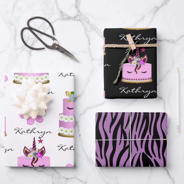 Hoja De Papel De Regalo Pasteles unicornios personalizados (Anverso)