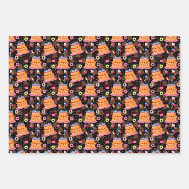 Hoja De Papel De Regalo Pasteles Y Pasteles Negros (Anverso)