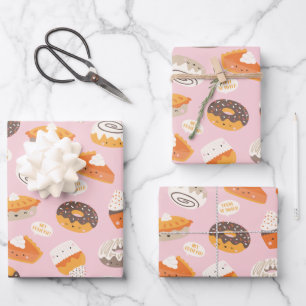 Hoja De Papel De Regalo Pastelitos, donuts y pasteles con texto