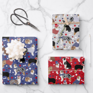 Hoja De Papel De Regalo Pastor Australiano Patriótico / Perro Aussie