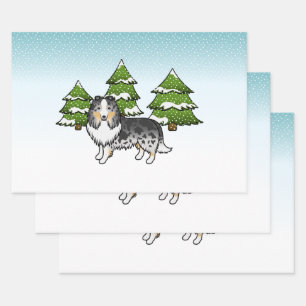 Hoja De Papel De Regalo Pastor de ovejas de Shetland Blue Merle en un bosq