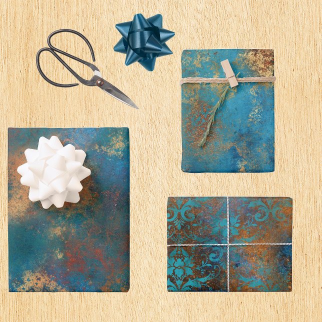 Hoja De Papel De Regalo Patina Copper Turquoise Floral Distressed  (Subido por el creador)