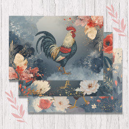 Hoja De Papel De Regalo Patriotic Red White Blue Rooster Flowers Leaves