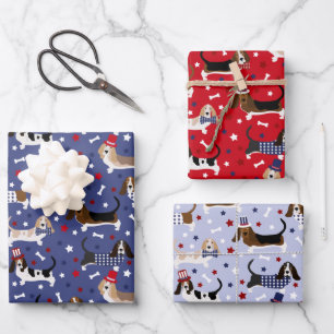 Hoja De Papel De Regalo Patriótico Basset Hound