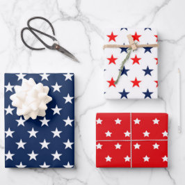 Hoja De Papel De Regalo Patriótico Rojo, Blanco y Azul Patrón de Estrellas