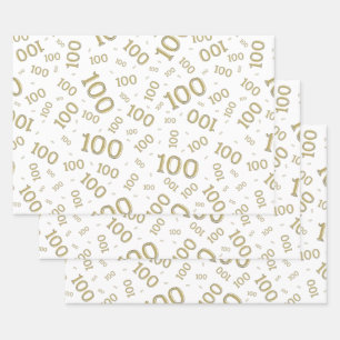 Hoja De Papel De Regalo Patrón 100 de oro y número blanco