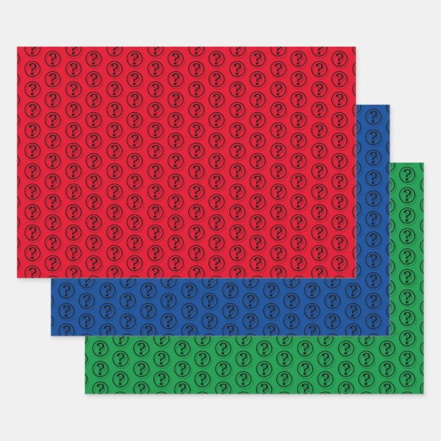 Hoja De Papel De Regalo Patrón 3D de marcas de preguntas negras (Set)