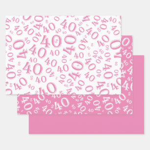 Hoja De Papel De Regalo Patrón 40 de número blanco y rosa de cumpleaños