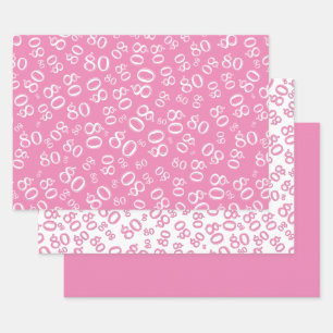 Hoja De Papel De Regalo Patrón 80 de número blanco y rosa de cumpleaños