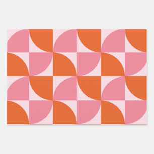 Hoja De Papel De Regalo Patrón abstracto de naranja y rosa de mediados de 