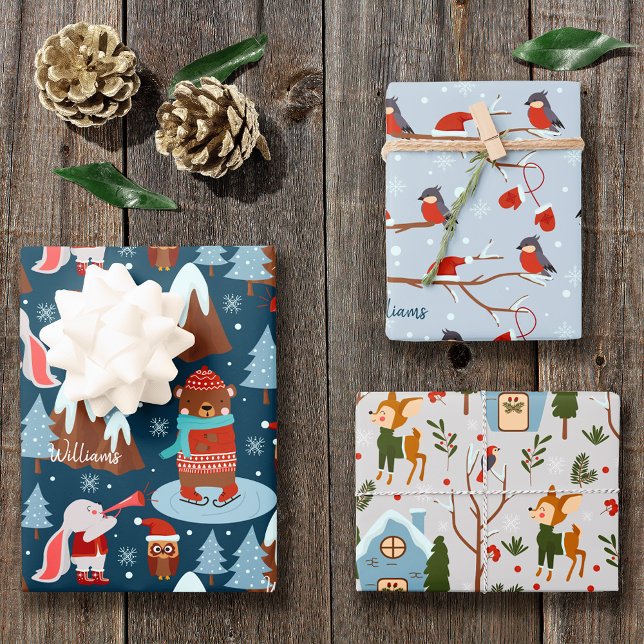 Hoja De Papel De Regalo Patrón animal lindo con nombre Navidades azules (Subido por el creador)