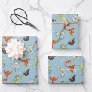 Hoja De Papel De Regalo Patrón Antiguo de Criaturas Mágicas