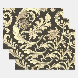 Hoja De Papel De Regalo Patrón Antiguo Fleur Marrón