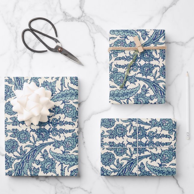 Hoja De Papel De Regalo Patrón árabe floral azul (Anverso)