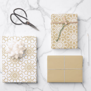 Hoja De Papel De Regalo Patrón árabe sin foco dorado Beige