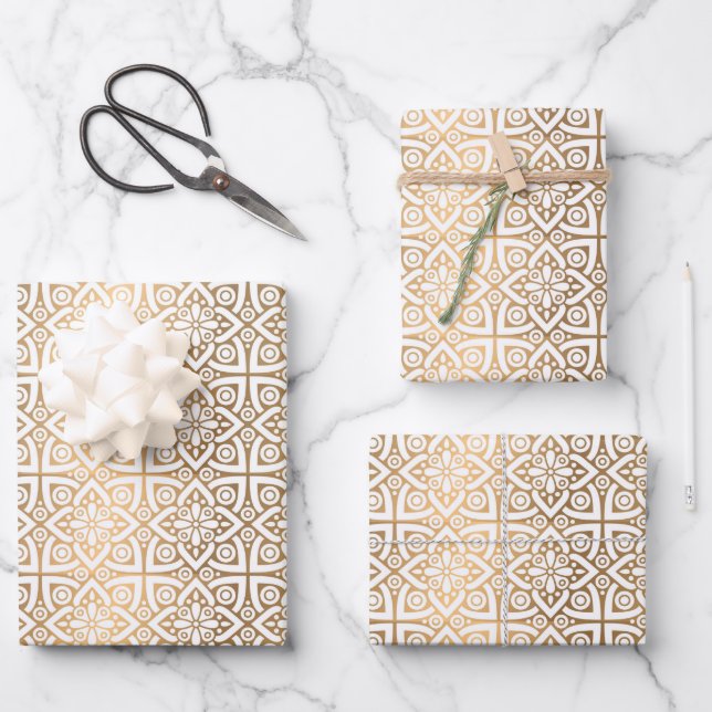 Hoja De Papel De Regalo patrón árabo de oro (Anverso)
