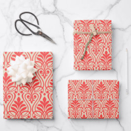 Hoja De Papel De Regalo Patrón Art Deco 01 - Rojo claro en blanco apagado