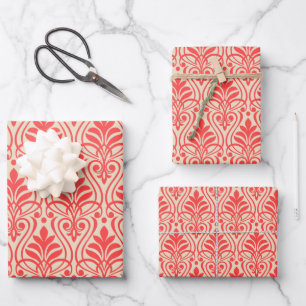 Hoja De Papel De Regalo Patrón Art Deco 01 - Rojo claro en blanco apagado