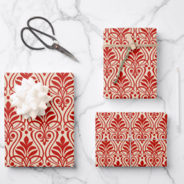 Hoja De Papel De Regalo Patrón Art Deco 01 - Rojo de Milán sobre blanco