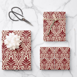 Hoja De Papel De Regalo Patrón Art Deco 01 - Rojo nocturno en blanco apaga