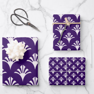 Hoja De Papel De Regalo Patrón Art Deco 02 - Blanco en Cadbury Púrpura