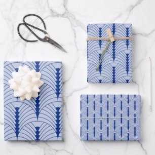 Hoja De Papel De Regalo Patrón Art Deco 03 - Azul oscuro sobre azul Lavend