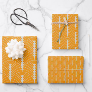 Hoja De Papel De Regalo Patrón Art Deco 03 - Blanquecino en Vivid Gamboge