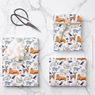 Hoja De Papel De Regalo Patrón Ártico Acuarela Animales Polares Foca Morsa