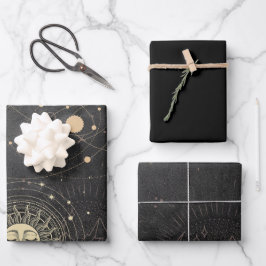 Hoja De Papel De Regalo Patrón Astrológico de Oro Negro