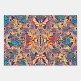 Hoja De Papel De Regalo Patrón azul amarillo morado del Boho tribal Hippie