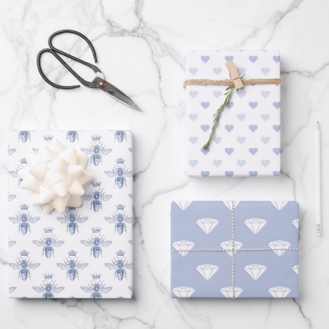 Hoja De Papel De Regalo Patrón Azul Bebé (Anverso)