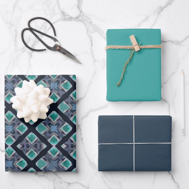 Hoja De Papel De Regalo Patrón azul tribal de doble diamante MVB (Anverso)