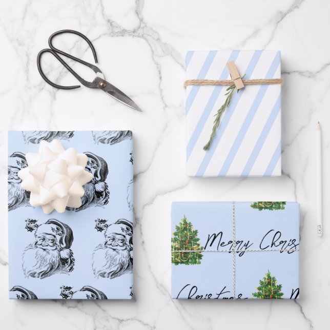 Hoja De Papel De Regalo Patrón azul y blanco de los navidades (Anverso)