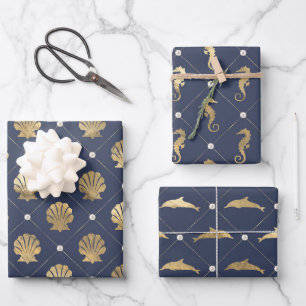 Hoja De Papel De Regalo Patrón azul y oro naumático