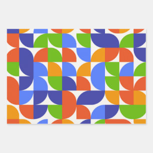 Hoja De Papel De Regalo Patrón Bauhaus de mediados de siglo Azul, Naranja,