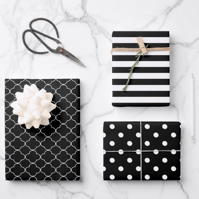 Hoja De Papel De Regalo Patrón blanco y negro (Anverso)