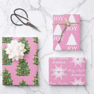 Hoja De Papel De Regalo Patrón blanco y rosado de los navidades