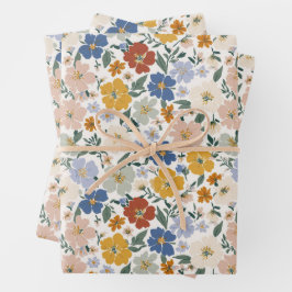 Hoja De Papel De Regalo Patrón Boho de Pradera de Flores Silvestres