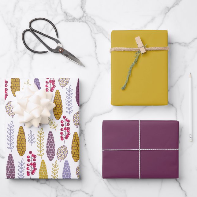 Hoja De Papel De Regalo Patrón Botánico de Berry Moderno (Anverso)