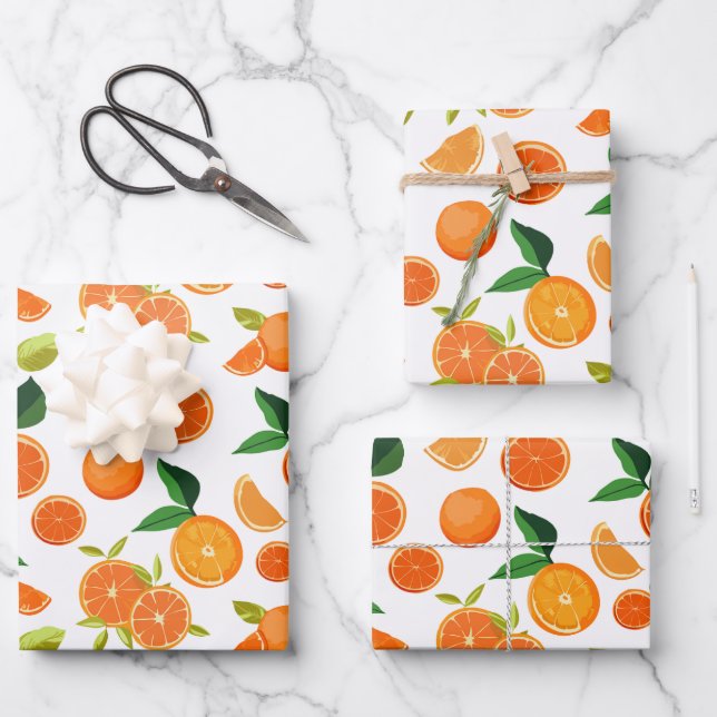 Hoja De Papel De Regalo Patrón botánico de Citrus naranja (Anverso)