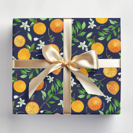 Hoja De Papel De Regalo Patrón Botánico Floral de Citricos Naranja Verano
