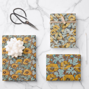 Hoja De Papel De Regalo Patrón botánico vintage - Cachorros dorados