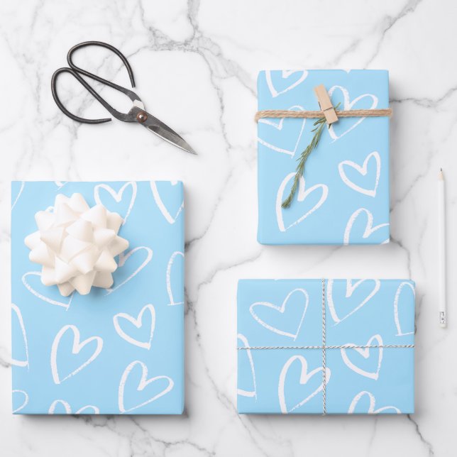 Hoja De Papel De Regalo Patrón cardíaco azul y blanco (Anverso)