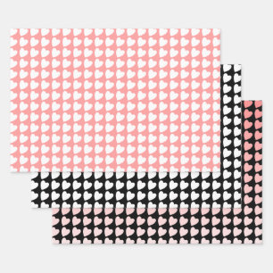 Hoja De Papel De Regalo Patrón cardíaco en negro, blanco y rosado