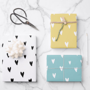 Hoja De Papel De Regalo Patrón cardíaco lindo azul colorido amarillo