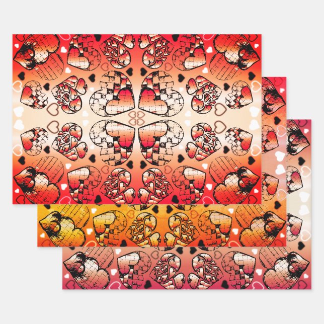 Hoja De Papel De Regalo Patrón cardíaco romántico caprichoso rojo y blanco (Set)