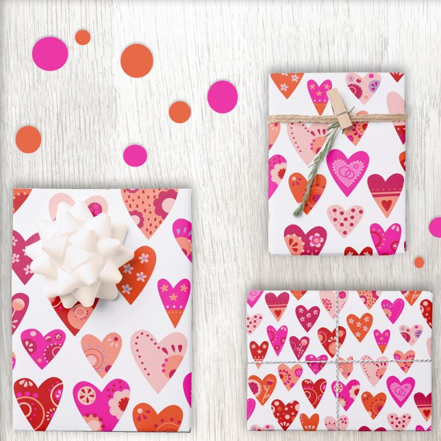 Hoja De Papel De Regalo Patrón cardíaco rosa rojo (Subido por el creador)